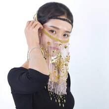 1 件装女士肚皮舞面纱，精美串珠亮片肚皮舞配饰 - 彩色 - 查看 3