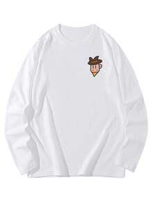 2026 Spring New Women's 1pc Casual Loose Graphic Tee, Reversible Funny Print, Personality Fashion Comfortable College Style Round Neck Top - White - View 5