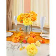 [Free Shipping]Artificial Flowers For Home Decorations: Yellow Silk Fake Flowers Bulk Boxed Set, Peony Roses Bouquets With Stems For Table Centerpiece, DIY Wedding, Bridal Shower, Graduation Cap & Tea Party - 黃色 - 查看 9