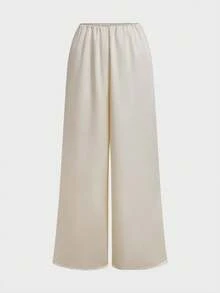 QUNGIGU Quần ống rộng bằng satin dành cho nữ - Kiểu quần thanh lịch, mềm mại, phù hợp cho công sở, thường ngày và sinh hoạt hàng ngày, một món đồ thời trang đa năng. - Màu be - Xem 7