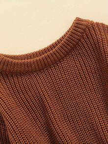 Suéter de punto para niñas de 0 a 3 meses, otoño e invierno, color liso, manga larga, cuello redondo - Marrón oscuro - Ver 4