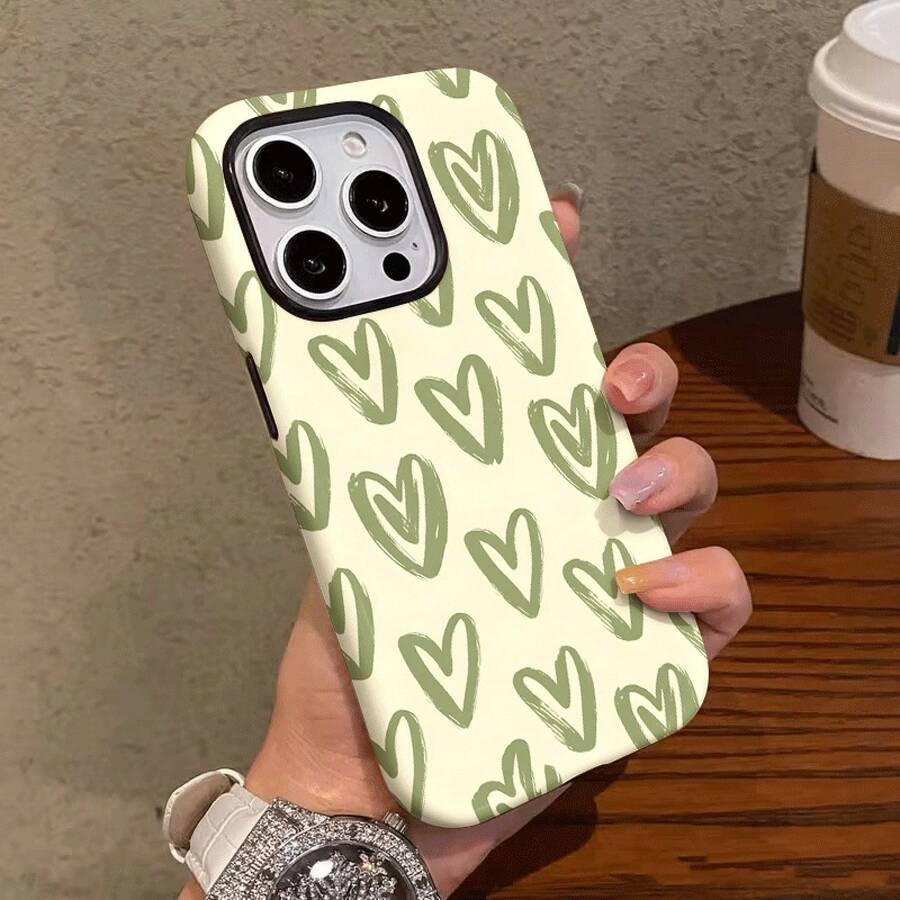 Una funda de teléfono 2 en 1 brillante con un diseño simple de corazón, especialmente diseñada para el Día de San Valentín, duradera y de doble capa con protección anti-caída, compatible con iPhone 17, 16, 15, 14, 13, 12, 11, 8, 7, X, XS, XR, Plus, Air, Pro, Max, etc. - Colores mixtos - Ver 1