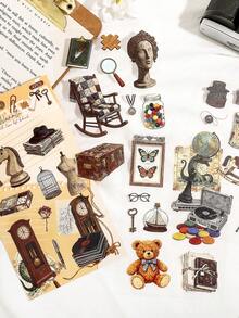 4pcs Time Scene Stickers, Suitable For Gifts, Office, Home, Marking, Labels, Classrooms, Entertainment Toys, Student Journals, Creative Retro Decoration Stickers - Multicolor - View 5