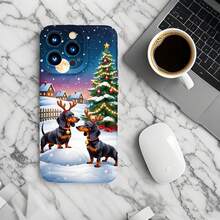 1PC Phone Case ,  Christmas Tree Dogs Snow Night , Stylish Phone Case, Phone Decoration, All-around Lens Protection, Creative Small Gift, Funny Gift for Boys and Girls - ブラック - チェックする 6