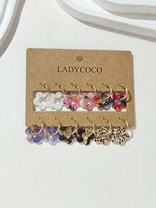 6对时尚夏季亚克力吊坠耳环，适合女士佩戴，采用低过敏性316不锈钢耳钩，超可爱旋转设计 - 多色 - 查看 5