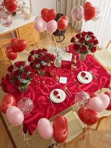 1 Set Pink Ombre Plaid Heart Pattern Valentine's Day Tablecloth Set, Mixed Style Polyester Rectangular Tablecloth With Ombre Heart And Plaid Heart Design - Multicolor - View 7