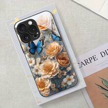Funda de Teléfono con Patrón de Mariposa Azul y Rosa, Adecuada para iPhone 16/16Pro/16ProMax/16Plus/15/15Plus/15Pro/15ProMax, 14/14Plus/14Pro/14ProMax, 13/13Pro/13ProMax, 12/12Pro/12ProMax, 11/11Pro/11ProMax, 7/1335Plus, XR/Xs/XsMax, Funda Protectora de Vidrio Templado de Cobertura Completa Antigolpes, Accesorios para Teléfono, Diseño Floral, Material a Prueba de Golpes, Diseño Impreso UV, Funda Protectora Ligera, Entusiastas de la Moda - Colores mixtos - Ver 5