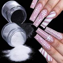 Black White Nail Glitter Powder, 6 Jars Extra Fine Sugar Glitter For Nails, French Tips Dipping Powder, Sugar FSandss Coating Effect Sweater Knit Nail Design, Winter Nail Decoration Supplies - 糖粉 - 查看 2