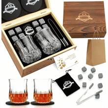 Whiskey Stones Gift Set - Whiskey Glass Set Of 2 - Granite Chilling Whiskey Rocks - Scotch Bourbon Box Set -Father's Day Birthday Gifts For Men Drinking Gift For Dad Him Husband Party Holiday Present LQ02W - 菠蘿形玻璃杯+花崗岩 - 查看 11