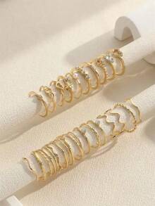 Set Of 28 Pieces Of Simple And Thin Wavy Rings, Geometric Heart Rings, Women's Accessories. - Gold - View 6