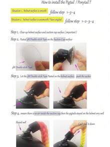 1条渐变斜角马尾辫头盔发带，带吸盘，适用于摩托车，25英寸（约65厘米）（不含头盔），可重复使用吸盘设计，头盔装饰配件