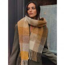 1pc Leopard Print Autumn/Winter Fashion Striped Plaid Fleece Warm Women Boucle Deep Brown Wool Thick Scarf, Warm Acrylic Scarf Like Cashmere, Bohemian Casual Windproof Couple Shawl, Comfortable Blanket Scarf, Suitable For Daily Wear For Dress - Nhiều màu-2 - Xem 1