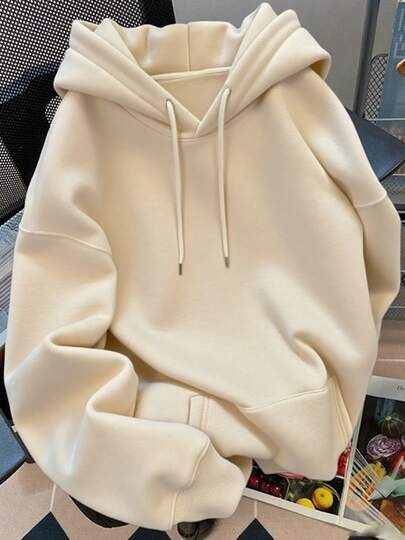 Ropa de mujer Sudadera con capucha de color sólido, nueva, de corte holgado, cómoda, versátil y básica