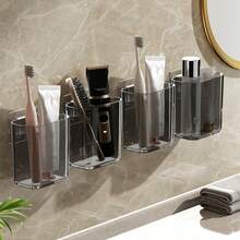 1pc Bathroom Shelf, Simple Design Toothbrush Holder, Toothpaste Dispenser, Wall Mounted Bathroom Organizer, Suitable For Bathroom And Kitchen, Ideal For Back To School, Holidays, Gifts, Mother's Day, Father's Day - Multicolor - View 9