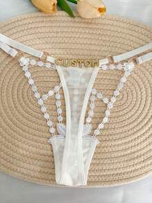 1pc Personalized Name Customized Thong, Crystal Letter Rhinestone Decor Sexy Lace Heart Floral Bikini Panty, Hollow Front Sexy T-Back Underwear, Custom Made Text G-String Panty, Gift For Girlfriend, Wife, Best Friend For Valentine's Day, Christmas, Halloween, Thanksgiving, Birthday, Anniversary - Multicolor - View 9