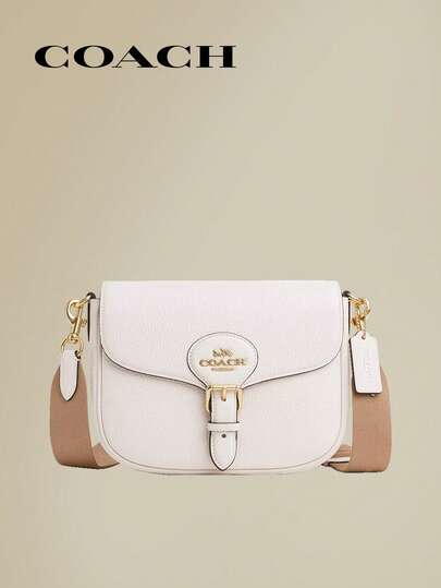  COACH Amelia 23 IMCHK 皮革马鞍包，饰有金色品牌标志五金配件，白色中号，休闲百搭，是节日送礼的理想之选，经典时尚的女士单肩/斜挎包