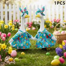 Trajes de ganso para porche de Pascua, ropa de estatua de ganso de plástico para césped, ropa con estampado de huevos de Pascua, diadema, disfraz de ganso - verde menta - Ver 1