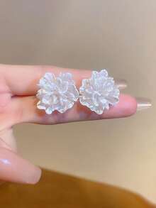 1 Set Minimalist Elegant Flower Earrings & Asymmetrical Faux Pearl Necklace, Fashionable & Versatile, Suitable For Women Everyday & Occasions