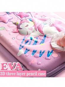 1pc Unicorn Pencil Case, Large Capacity, 3D EVA Material, Stationery Storage Box, New Colorful Pencil Case For Students, Cartoon Pencil Box,Bag - Multicolor - View 2