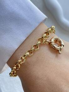 1pc A-Z Initial Chain, Gold-Tone Screw Clasp Link Chain, Colorful Climbing Chain, Stainless Steel Chain, Suitable For Holiday Celebrations And Daily Wear - Yellow Gold - View 21