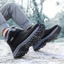 2026 Fleece-Lined High-Top Couple Shoes (Men's Style) | Warm Cotton Shoes | Hook-And-Loop + Shoelace Dual Fastening | Non-Slip Chunky Sole | Versatile For Winter Commute/Outdoor Wear - 黑色 - 查看 3