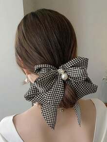 1pc Women Houndstooth Pattern Bow Decor Fashion Hair Clip For Daily Decoration Cute Valentine's Day Valentines Claw Clips Hair Claws Hair Barrettes, School Stuff, Elegant, College, Bows, Hair Accessories, Head Accessories, Hair Accessories For Women - Multicolor - View 4