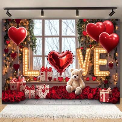 1 ชิ้น, ฉากหลังถ่ายภาพวันวาเลนไทน์ กุหลาบแดง กำแพงอิฐแห่งความรัก ตุ๊กตาหมี ฉากหลังร้านค้า งานแต่งงาน เจ้าสาว โฟโต้บูธ อุปกรณ์ประกอบฉาก สตูดิโอ อุปกรณ์ตกแต่งงานปาร์ตี้ แบนเนอร์