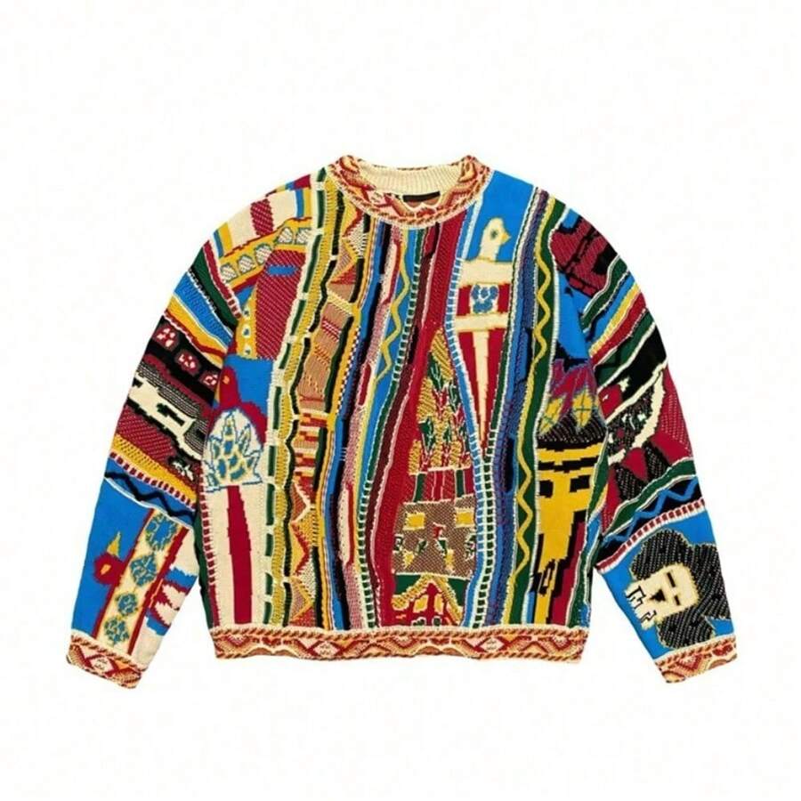 Autumn And Winter New Retro Fashion Guochao Casual Thick Needle Sweater 3D Digital Printing Men's Crew Neck Sweater - Q衛衣04 - 查看 1