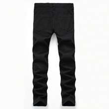 Nueva moda jeans slim fit casual personalidad jeans rotos - Negro - Ver 2