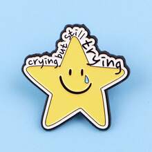 今天没哭 卡通明星语录翻领徽章 背包软珐琅徽章 女士胸针 金属首饰徽章配饰 节日礼物 - 黑色 - 查看 8