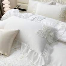 Lovely Bow Chic Duvet Cover Set - Ruffle Lace Polyester Comforter Cover - French Princess Style Bedding - 2 Piece Twin Duvet Cover With Zipper Close - No Comforter - White, Twin Size, Bedroom Decor - 黃色 - 查看 5