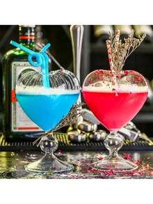 1 pieza Elegante copa de cóctel en forma de corazón con cristal romántico y pajita a juego - Perfecta para servir martinis, vino, jugo y whisky - Accesorio ideal para bar en casa y obsequio para fiestas - transparente - Ver 8