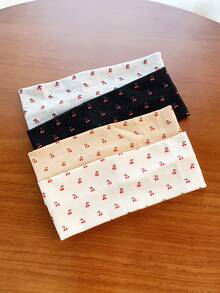 4pcs Korean Style Cherry Print Headband Set! Cute Ribbed Knit Headbands To Create A Girly Vibe - Multicolor - View 7