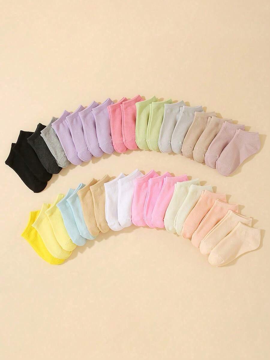 20/10/3 Pairs Kids/Girls/Boys Candy Color Socks, Cute Simple Breathable Comfortable Sports Socks, Fashion Casual Soft Solid Color Boat Socks, Suitable For Party, Home, Parent-Child Activities, Back To School, Random Color - Multicolor - View 1
