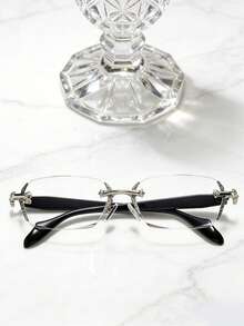 1pc/2pcs Men's Metal Frameless Edged Fashion Non-Prescription Glasses, Suitable For Daily Wear - Silver - View 3