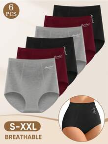 MEIYATING 6条装女士高腰收腹纯棉内裤，英文印花，舒适日常三角裤 - 彩色 - 查看 6