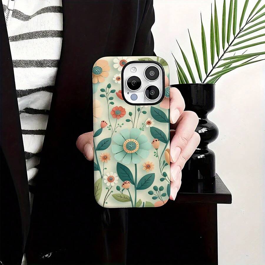 Una funda protectora de diseño floral multicolor adecuada para la serie 16/15/14/13/12/11 Pro Max Plus, que ofrece protección de marco completo como una funda de teléfono dos en uno, compatible con varios modelos. - Colores mixtos - Ver 1