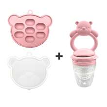 2pcs Set, Bear Design Teething Toy + Ice Tray, Fruit & Vegetable Feeding Silicone Teether, Breastmilk Freezer Tray, Customizable Name, Baby Shower Gift - Multicolor - View 11