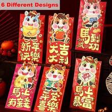 6 pièces - Enveloppes rouges mignonnes pour le Nouvel An chinois 2026, Année du Cheval, grands paquets créatifs Lai See - Multicolore - Voir 8