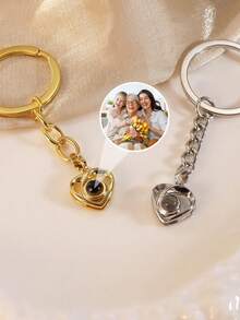 Customized Photo Heart-Shaped Stainless Steel Projection Keychain, Personalized Family, Couple, Couples, Pet Photo Keepsake, Gift Accessory For Mother's Day, Father's Day, Wedding Anniversary Or Holiday - Style-3 - View 8