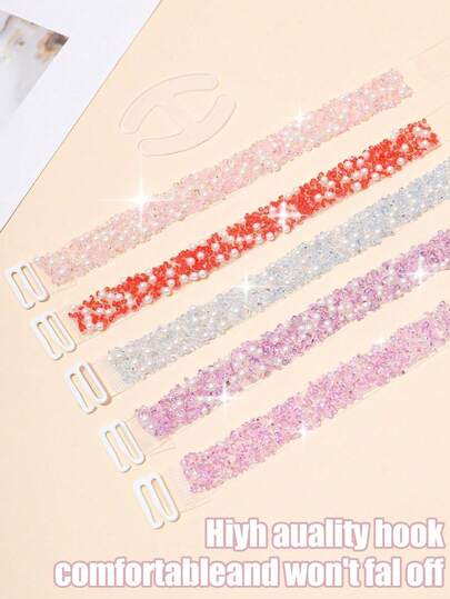 3pcs Set Transparent Shoulder Straps With Pearl & Rhinestone Decor, Adjustable Hooks, Sexy Seamless Bra Straps, Versatile Design