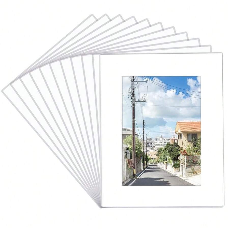 Prudiut 15 Pack 8x10 White Picture Mats, Frame Mattes For 5x7 Pictures Photo Frame Mat Core Bevel Cut Mat Board Show Kit For Photos, Prints, Artworks - 8x10forPhotos5x7 - View 1