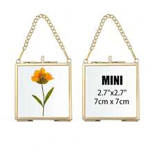 JUXYES Set Of 2 Mini Brass Wall Hanging Photo Frame, Square Glass Hanging Picture Artwork Display Frame, Double Glass Floating Frame Style Gallery Wall Frame For Picture, Pressed Flower, Gold - 金子 - 查看 2