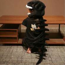 成人恐龙骨架服装套装，趣味骷髅头装扮，动物主题派对角色扮演 - 灰色 - 查看 6