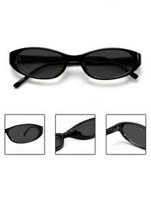 1 Pair Retro Small Oval Black Y2K Fashion Fashion Glasses, Unisex, Plastic Classic Style | Suitable For Outdoor Travel, Beach Vacation And Daily Wear - black gray - View 8
