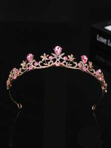 1pc Women's Fashion Princess Crown Rhinestone Headband, Sweet Birthday Hair Accessory, Bride To Be, Party, Tiara, Crowns, Headpiece, Costume Crown, Hair Garland, Head Wreath - 4224 Pink - View 2