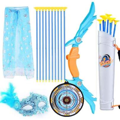 Juego de Arco y Flecha para niños con 10 Flechas de Ventosa, 1 Objetivos y 1 Carcaj, con máscara y Capa, Juguetes de Interior y Exterior para niños y niñas de 5 a 12 años (Azul),37858757