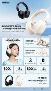 Tai nghe Bluetooth không dây chụp tai REMAX RB-705HB hỗ trợ thẻ MicroSD mang đến sự thoải mái nhẹ nhàng, chất lượng âm nhạc cao và cuộc gọi rõ ràng, hoàn hảo cho việc đi lại, ở nhà hoặc tập luyện, là món quà Ramadan hoặc Eid ý nghĩa. - Màu be - Xem 3