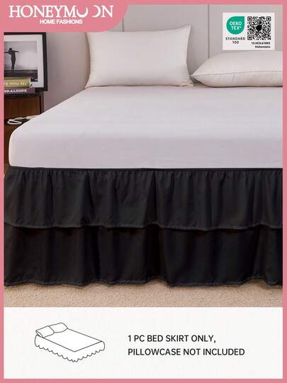 1pc Double Layer Lightweight Mint Ruffle Bed Skirt, Classic Style, Soft & Fashionable, 100% Microfiber Fabric, 15.7 Inch Drop. Suitable For Home And Dorm, Machine Washable, Oeko-Tex Certified