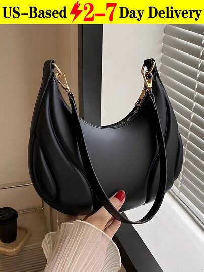 [US-Based Shipping]Black Crescent Shaped Pu Leather Shoulder Handbag, Simple & Stylish, Women, Autumn/Winter,Shoulder Bag, Moon Bag,Carteras Para Mujer,Totes Bags For Women,Clutch Purse,Purses And Bags,Hand Bags For Women,Handbags,Pink Purse,Wallet,Bags For Women,Small Purse,Clutch Purse,Vintage,Work Bag,Crossbody Bags For Women,Black Purse,Y2k,Clutch Purses For Women,Handbags For Women,Carteras Para Mujer,Black Bag,Women's Handbags,Shoulder Bag For Women,Womens Purses,Bolsos Para Mujeres,Small Purses For Women,Black Clutch,Gifts For Women